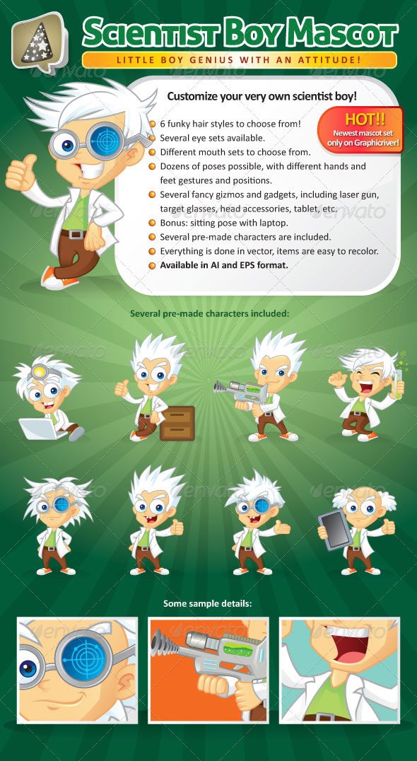 Scientist Boy Mascot Creation Kit - Characters Vectors