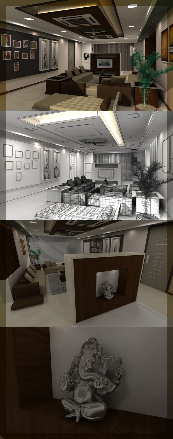 Realistic living Room interior 3D - 3DOcean Item for Sale