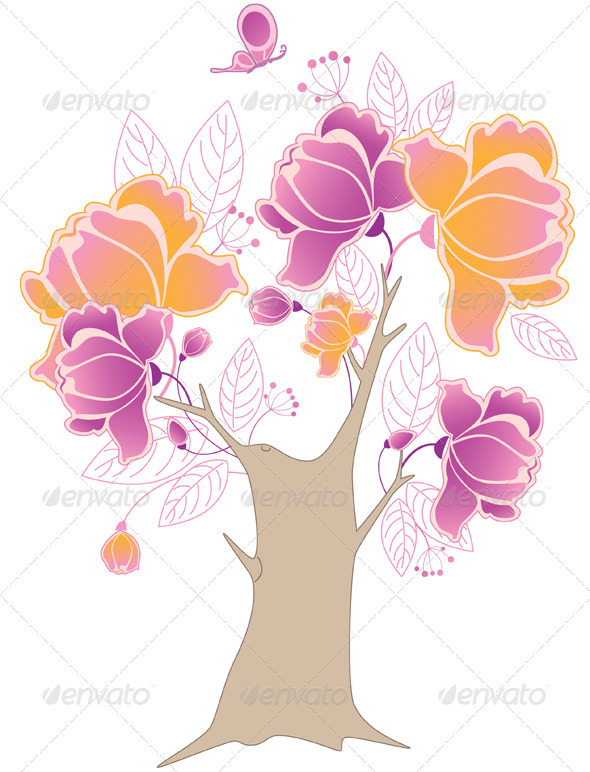 Flowering Tree and Butterfly - Flowers & Plants Nature