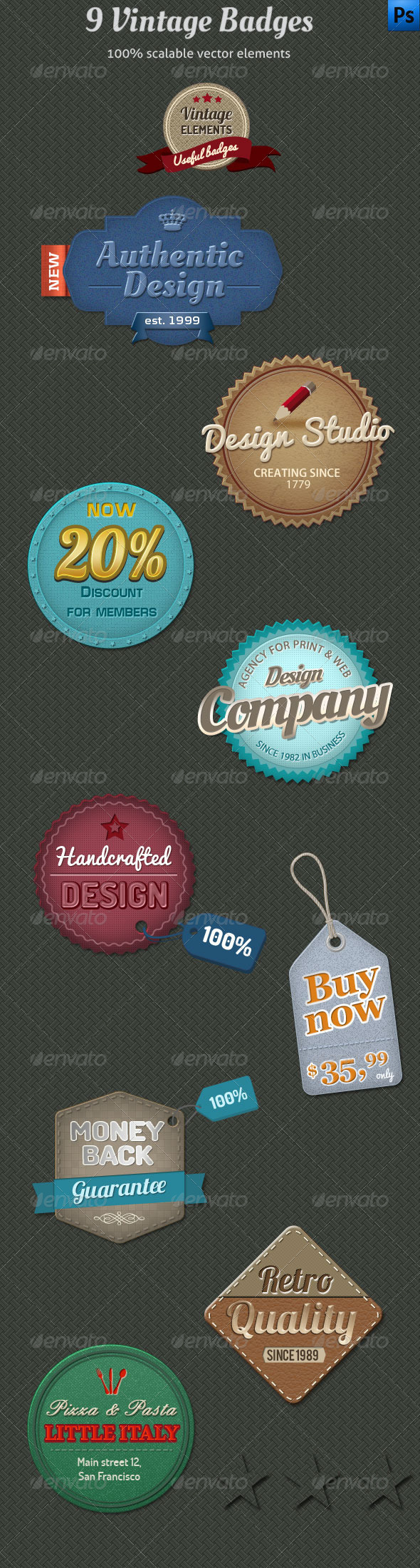 9 Vintage Badges - Badges & Stickers Web Elements