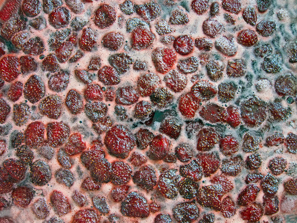 strawberry preserve with foam, delicious cooking - Stock Photo - Images