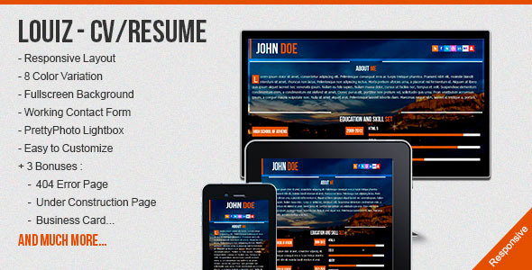 Louiz - CV/Resume Responsive Template + 3 Bonuses - ThemeForest Item for Sale