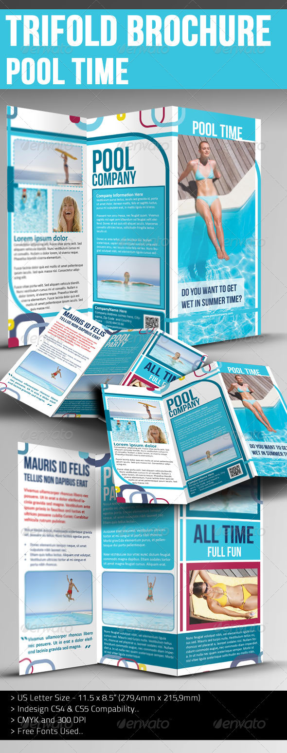 Trifold Brochure - Pool Time - Brochures Print Templates