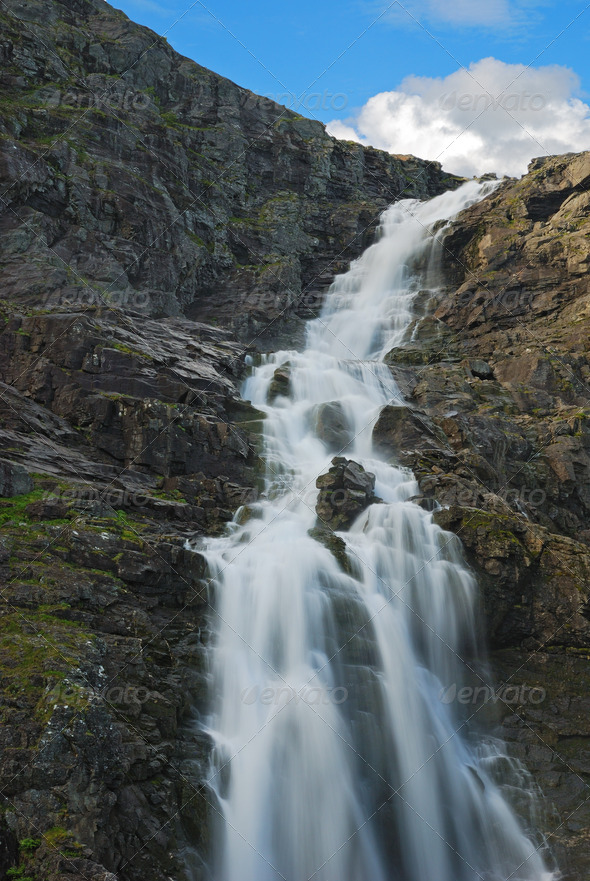 Mountain with a waterfall - Stock Photo - Images