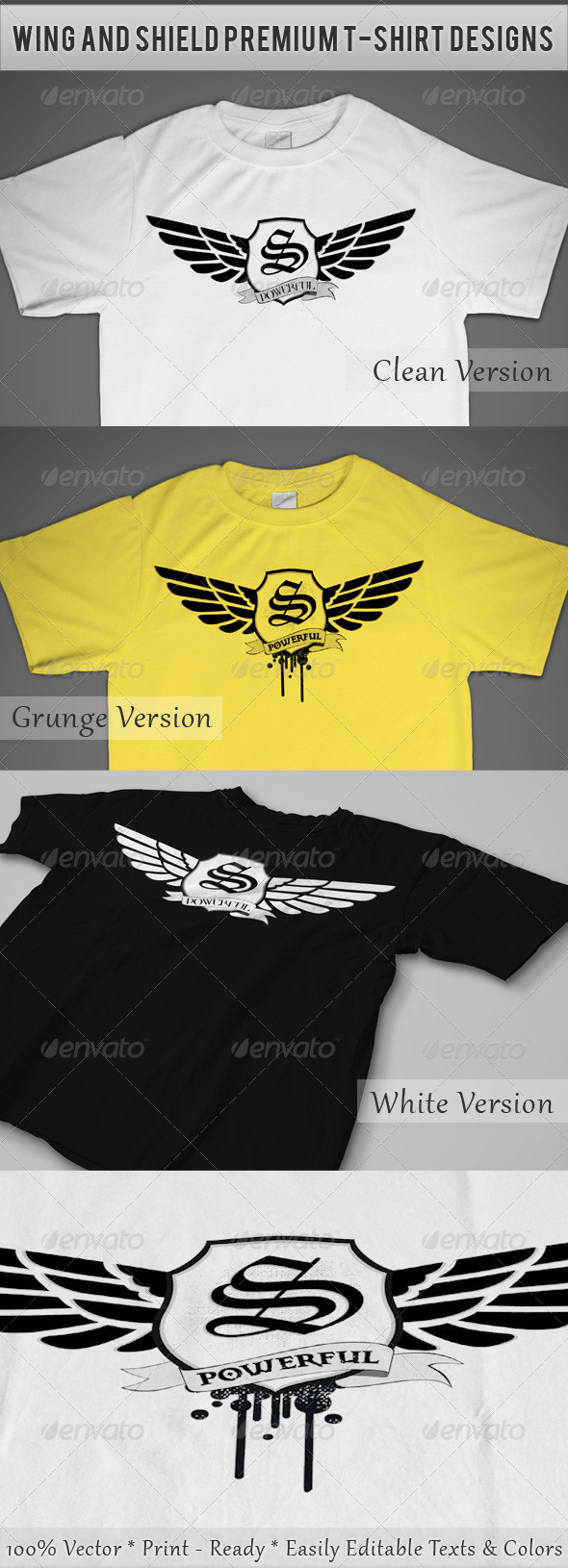 Wing and Shield Premium T-Shirt Designs - Designs T-Shirts