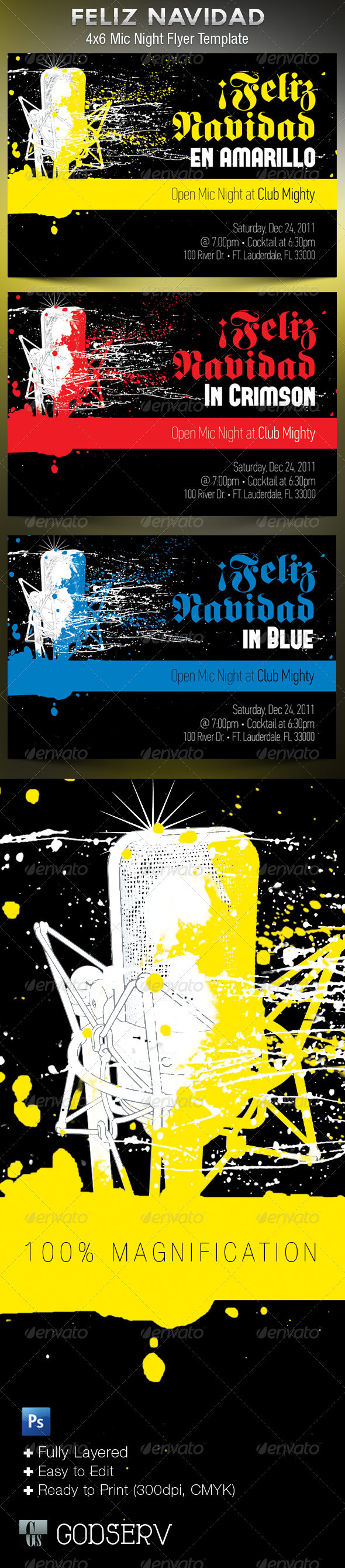 Feliz Navidad Mic Night Flyer Template - Clubs & Parties Events
