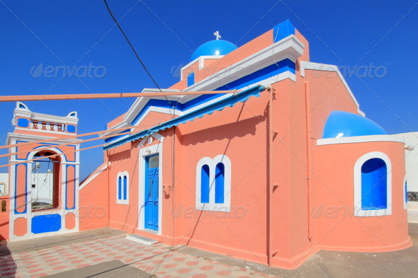 Typical church, Oia, Santorini, Greece - Stock Photo - Images