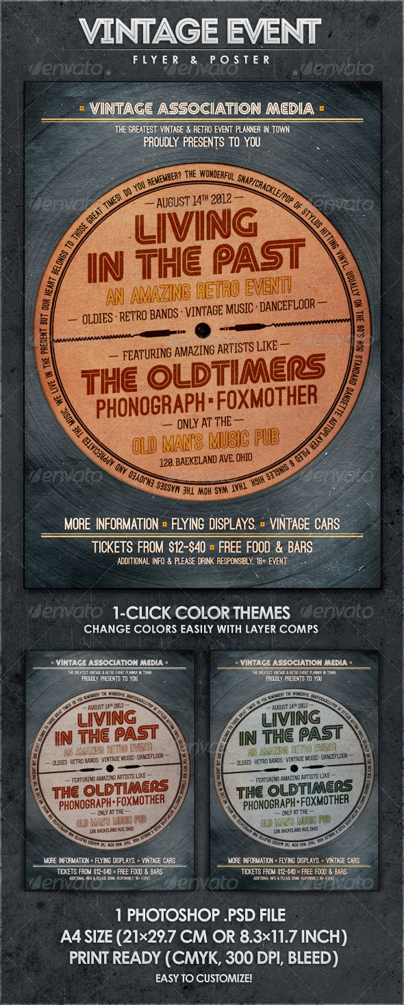 Living in the Past - Retro Flyer & Poster - Concerts Events