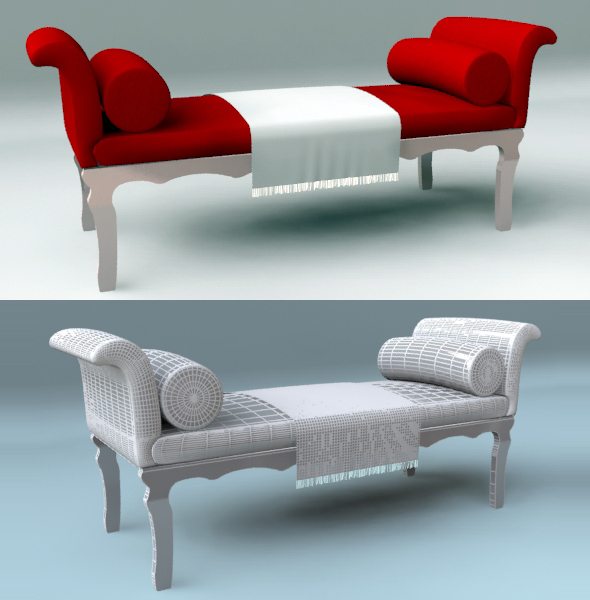 Red Chaise Bench - 3DOcean Item for Sale