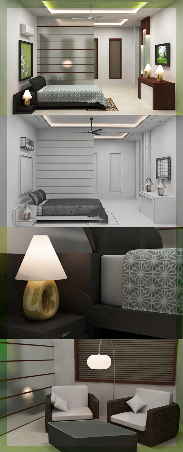 Realistic Bedroom interior 3D - 3DOcean Item for Sale