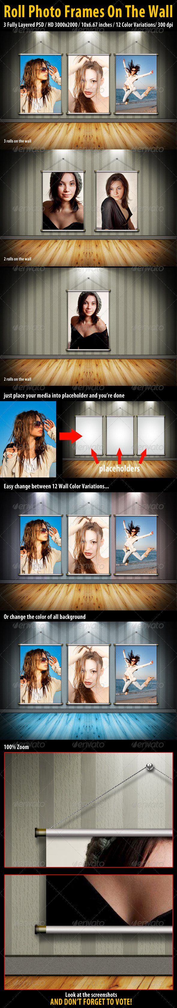 GraphicRiver Roll Photo Frames On The Wall 2564494 GraphicRiver Roll Photo Frames On The Wall 2564494