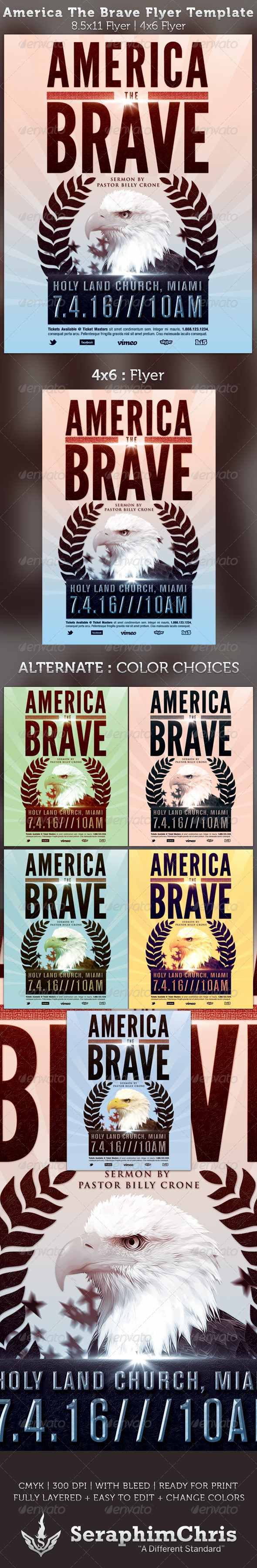 America The Brave Flyer Template - Church Flyers