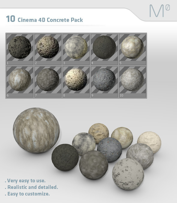 10 Cinema 4D Concrete Material Pack - 3DOcean Item for Sale