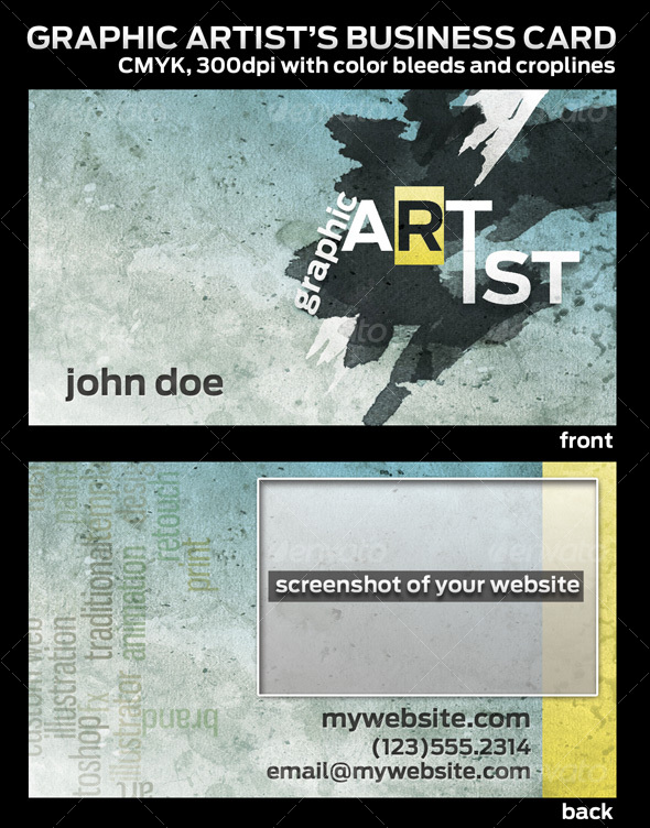Graphic Artist's Business Card, 2 sides, PSD files - Creative Business Cards