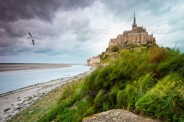 Mont Saint-Michel at windy stormy day - Stock Photo - Images