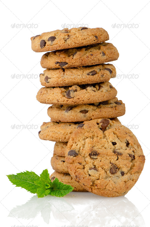 Chocolate cookies with mint leaves - Stock Photo - Images