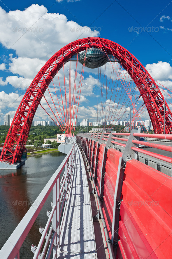 Modern suspension bridge - Stock Photo - Images