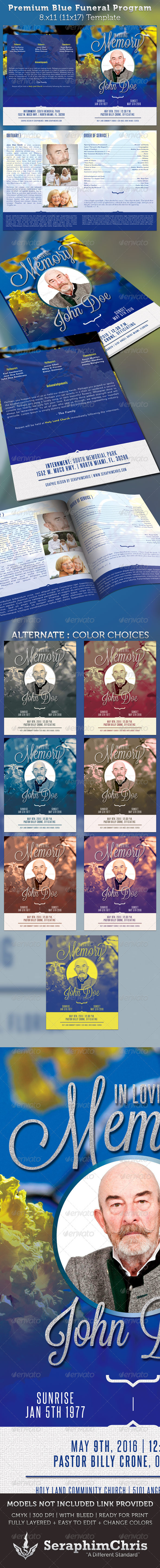 Premium Blue Funeral Program Template - Church Flyers