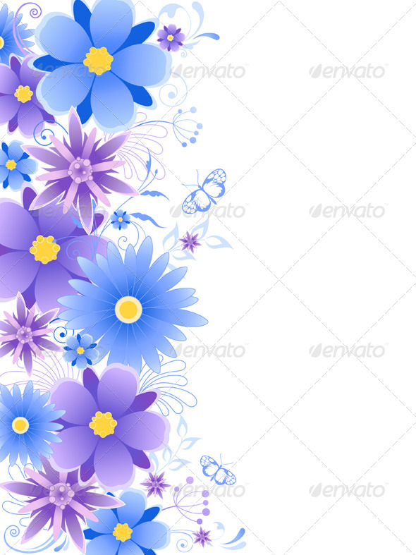 Floral Background with Blue Flowers - Flourishes / Swirls Decorative