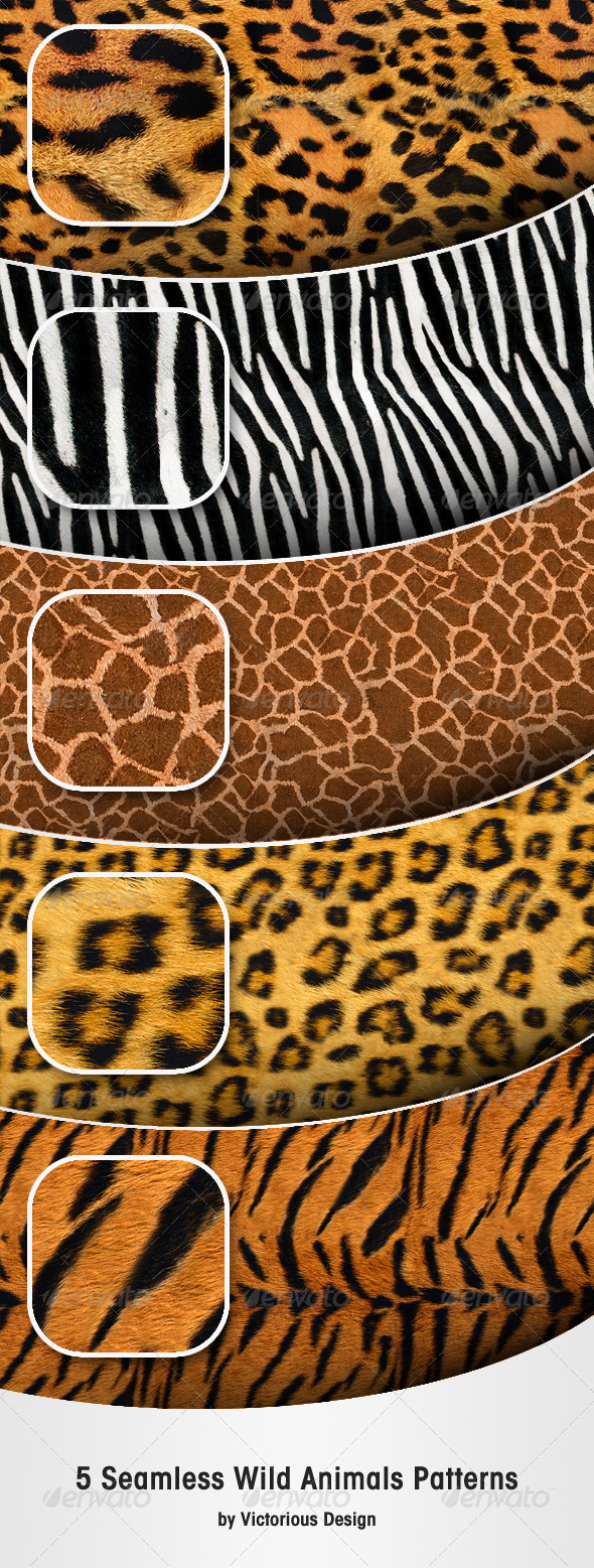 5 Seamless Wild Animals Patterns - Nature Textures / Fills / Patterns