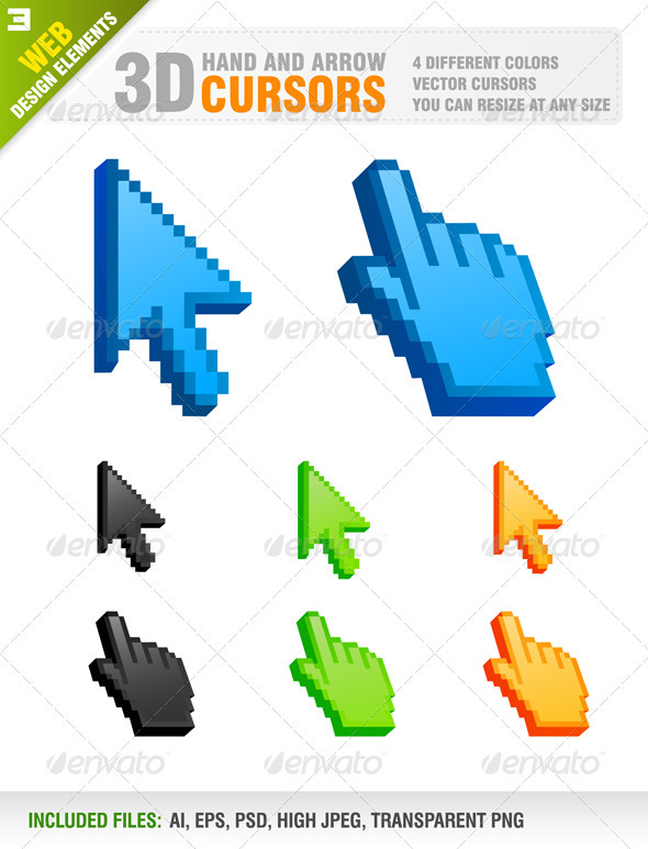 Hand and Arrow Cursors 3D vector - Web Elements Vectors