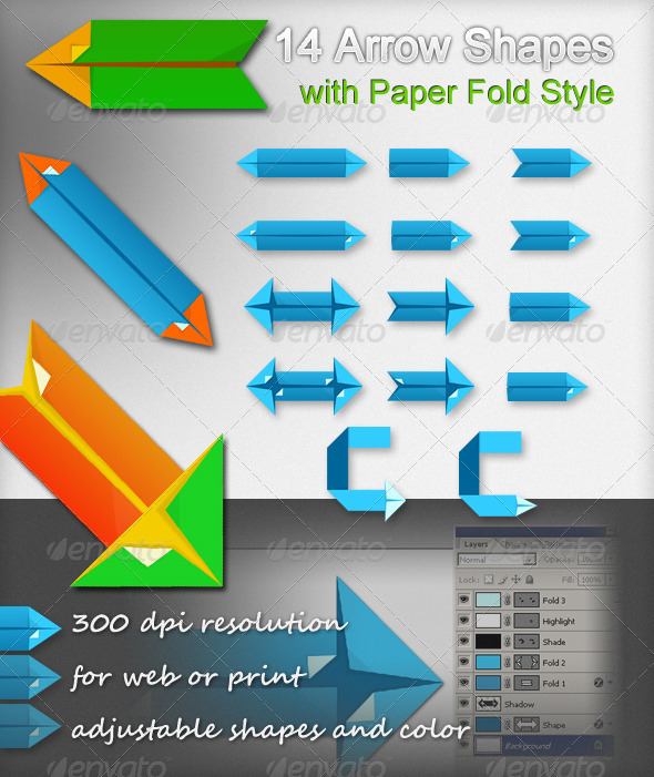 14 Arrow Shapes with Paper Fold Style - Miscellaneous Web Elements