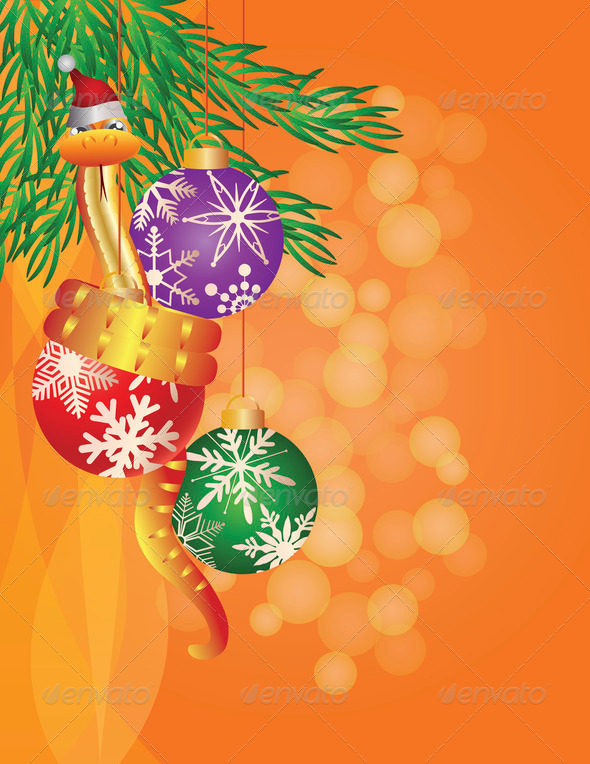 Happy New Year Snake on Christmas Ornaments Illustration - Stock Photo - Images