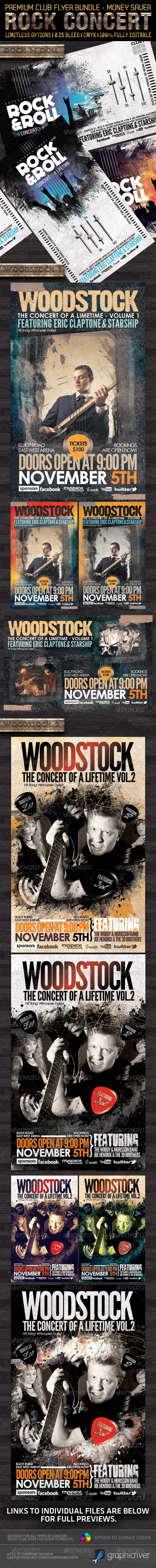 Rock Concert Premium Flyer Bundle PSD Templates - Concerts Events