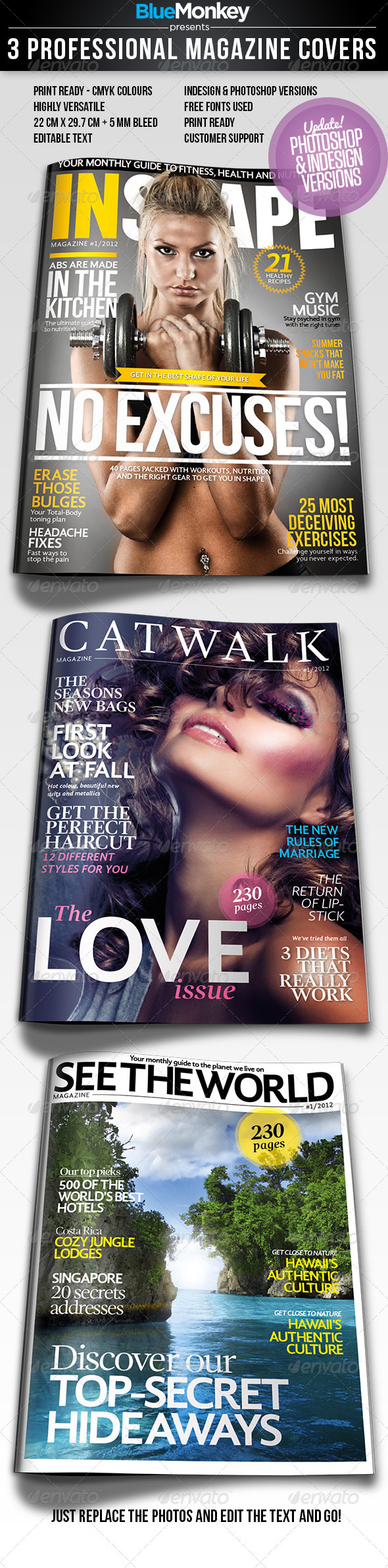 3 Professional Magazine Cover Templates - Magazines Print Templates
