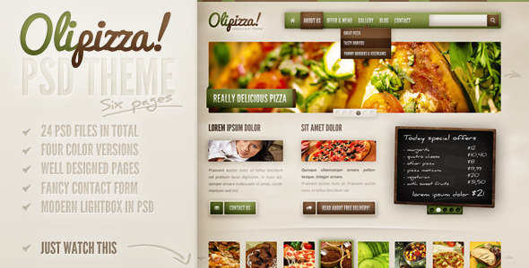 Olipizza - Really tasty PSD theme in 4 colors - Food Retail