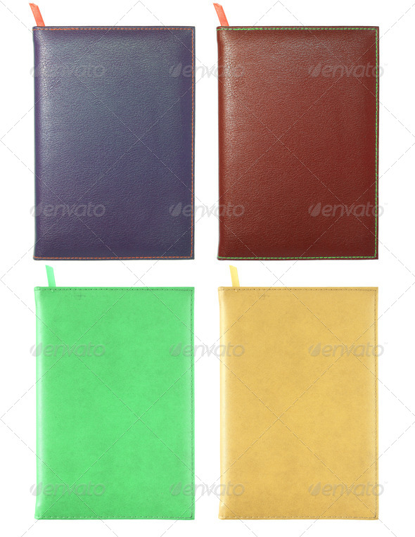 set of leather notebook isolated on white with clipping path - Stock Photo - Images