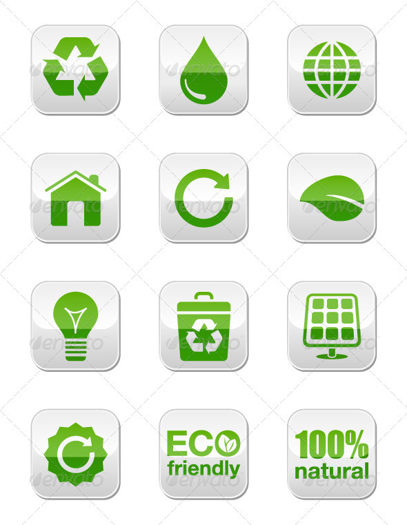 Green eco glossy square buttons set - Web Elements Vectors