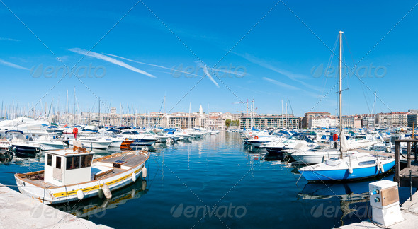 Panorama of the Marseille port. - Stock Photo - Images