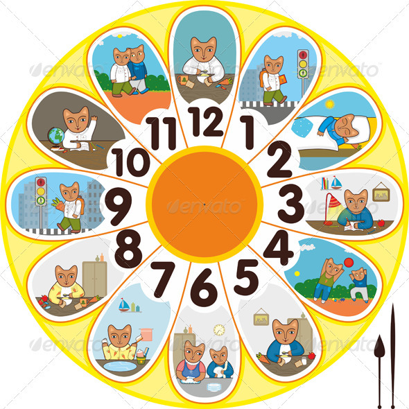 Clock Cat Schoolchild - Conceptual Vectors