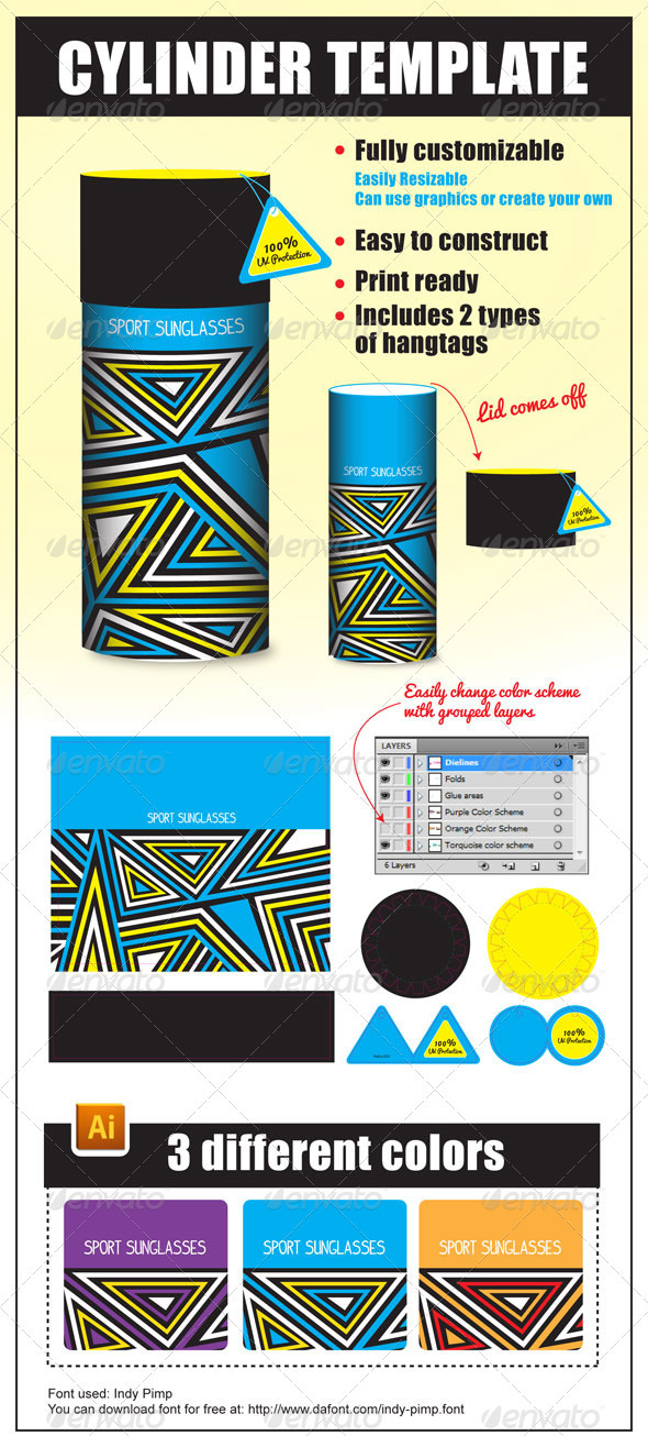 Cylinder Package Template - Packaging Print Templates