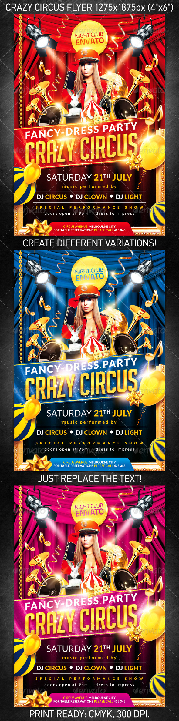 Crazy circus party flyer - Flyers Print Templates