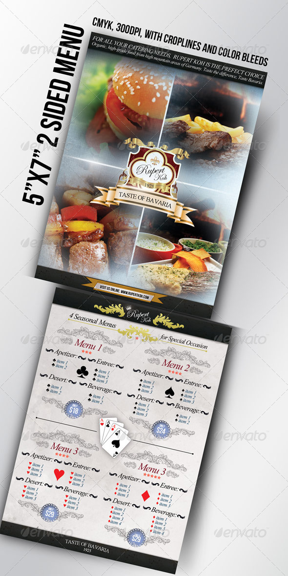 5"x7" Restaurant / Catering / Cafe menu - Food Menus Print Templates