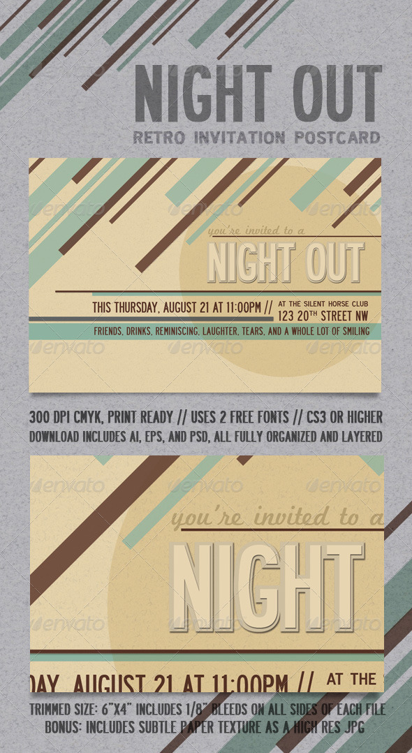 Night Out Retro Invitation Postcard - Invitations Cards & Invites