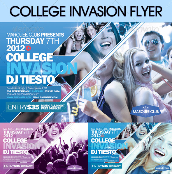 College Invasion Flyer - Clubs & Parties Events