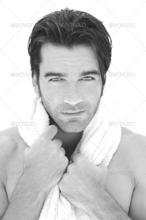 Man with towel - Stock Photo - Images
