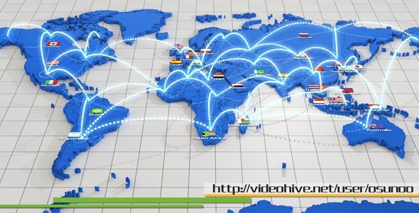 Videohive World Network Connection超炫的世界地图网络连线企业片头AE模板