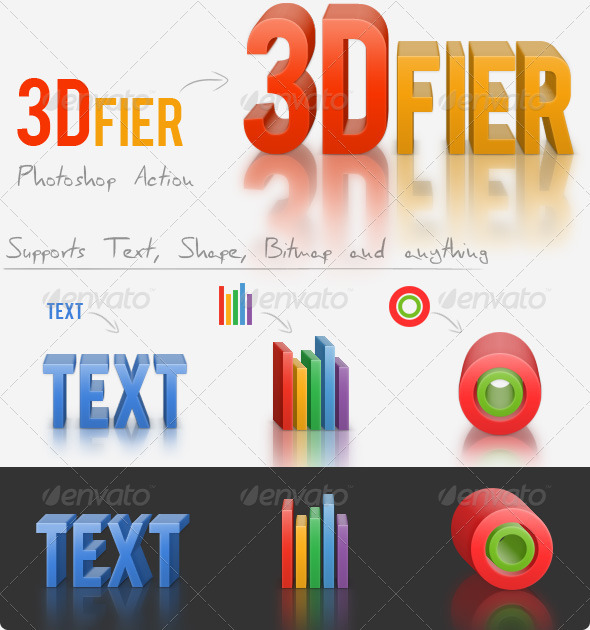 3Dfier – Solid Maker Action with 3D Reflection - Actions Photoshop