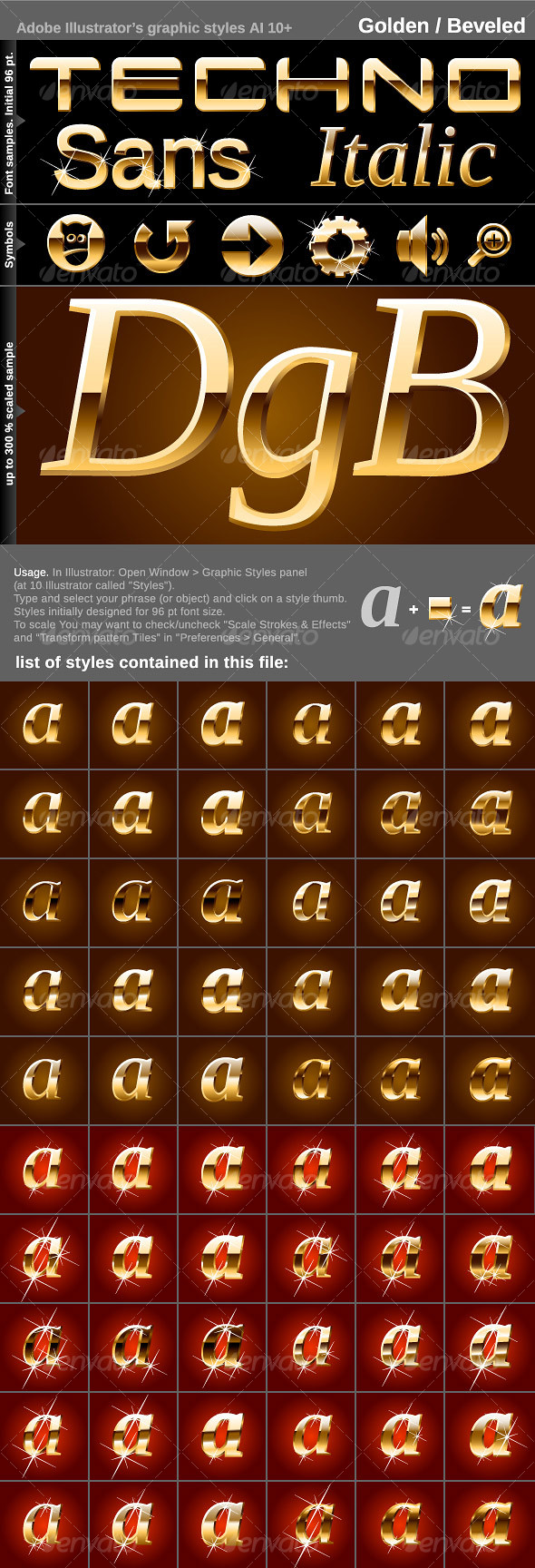 Illustrator’s graphic styles. Golden. Beveled. - Styles Illustrator