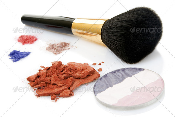 Make-up brush and different powder - Stock Photo - Images