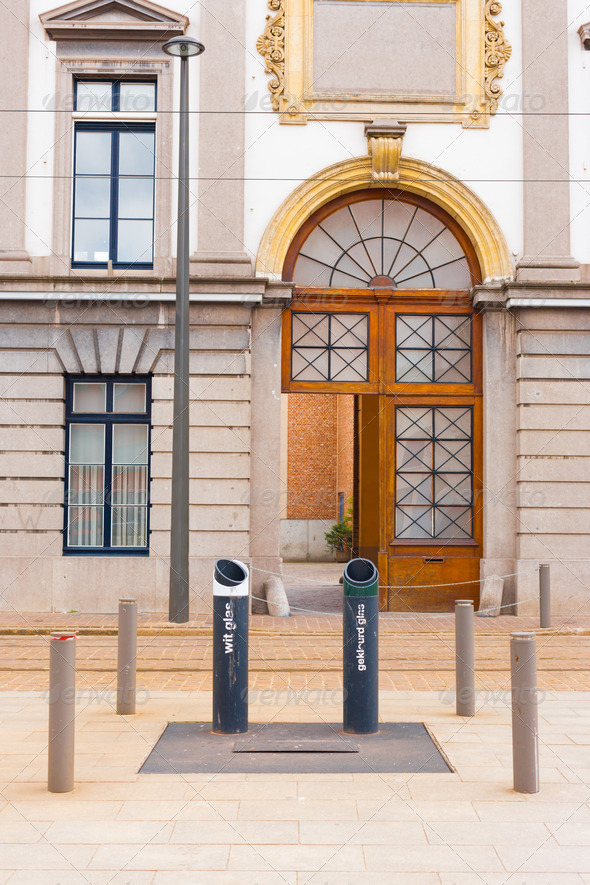 Integrated Recycling Bin Street Antwerp Europe - Stock Photo - Images