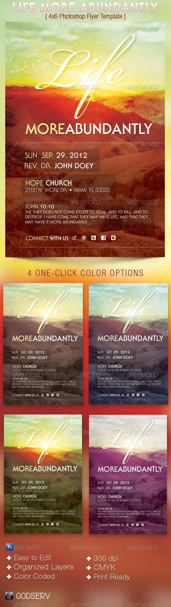 Life More Abundantly 4x6 Church Flyer - Church Flyers