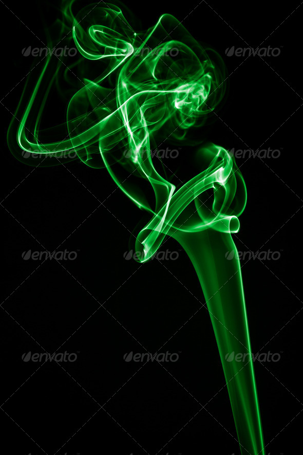 Abstract green smoke-like shape on black background - Stock Photo - Images