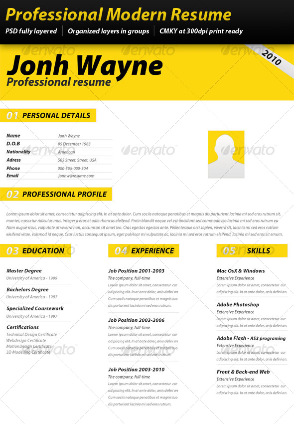 GraphicRiver Professional Modern Resume 97020 GraphicRiver Professional Modern Resume 97020