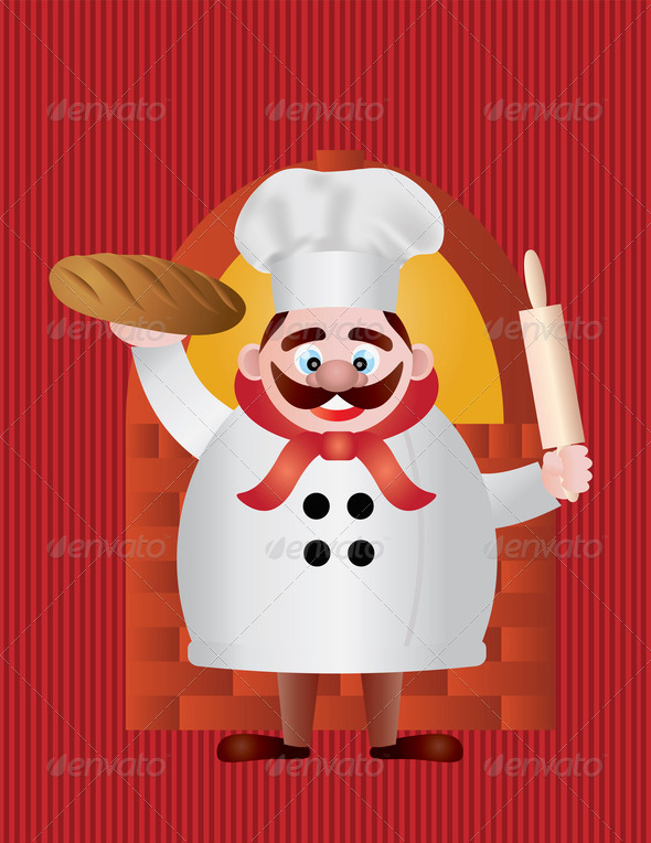 Baker with Bread and Rolling Pin Illustration - Stock Photo - Images