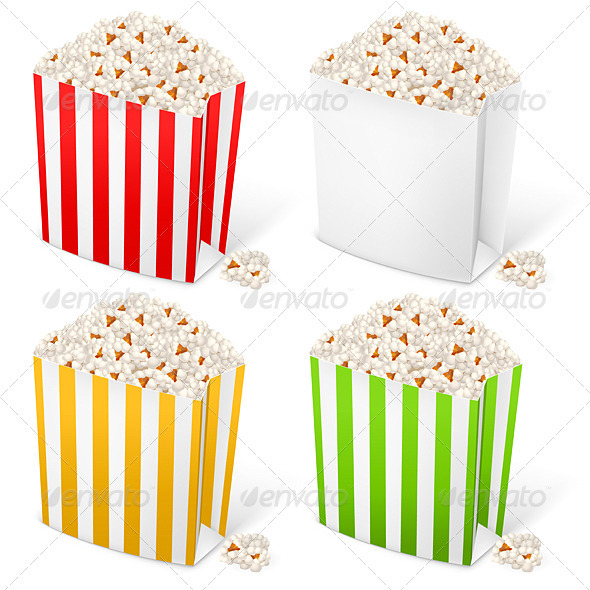 Popcorn in multi-colored striped packages - Food Objects